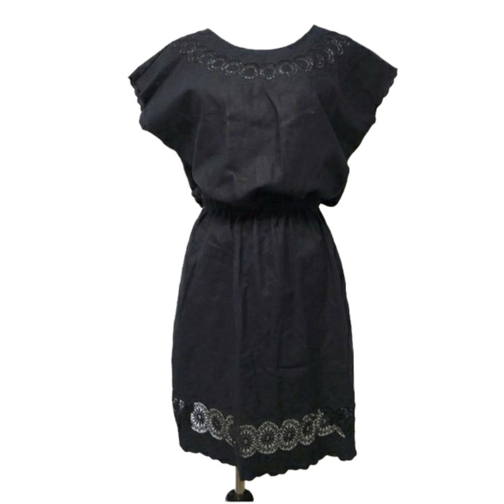 J Crew Embroidered scallop linen cotton dress